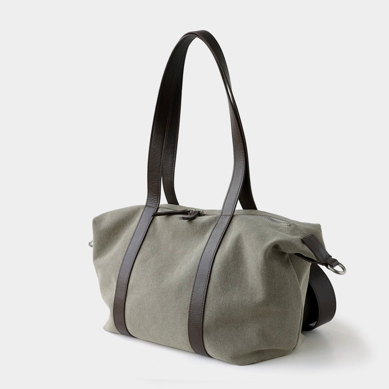 Vegetable-Tanned Cowhide and Canvas Tote Bag ｜Olive