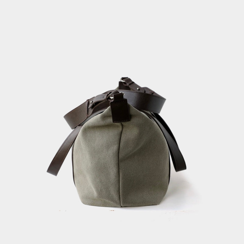 Vegetable-Tanned Cowhide and Canvas Tote Bag ｜Olive