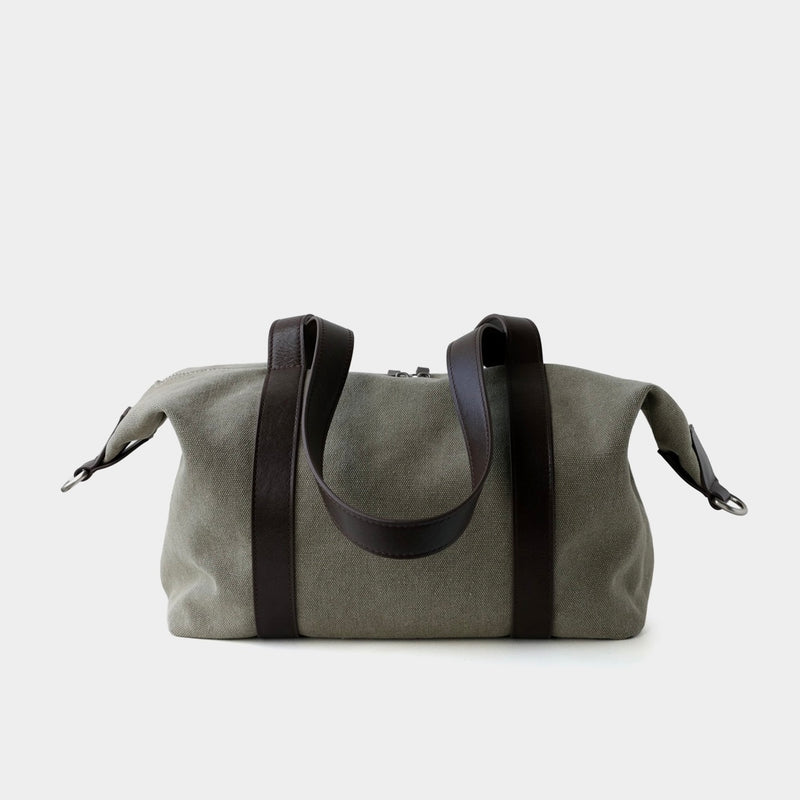 Vegetable-Tanned Cowhide and Canvas Tote Bag ｜Olive