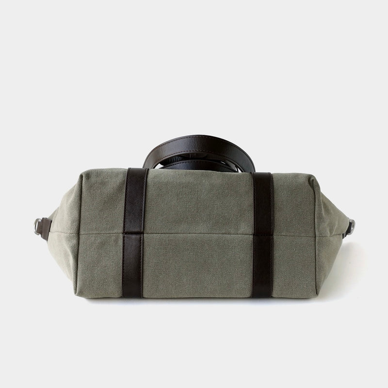 Vegetable-Tanned Cowhide and Canvas Tote Bag ｜Olive