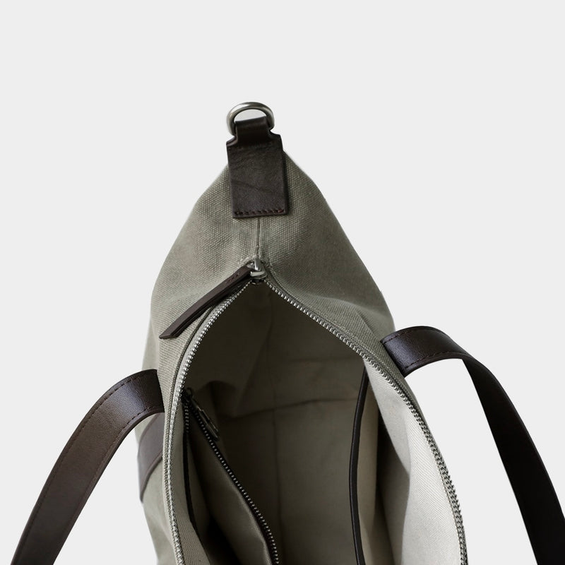 Vegetable-Tanned Cowhide and Canvas Tote Bag ｜Olive