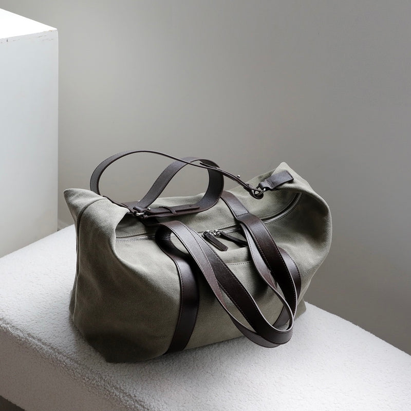 Vegetable-Tanned Cowhide and Canvas Tote Bag ｜Olive