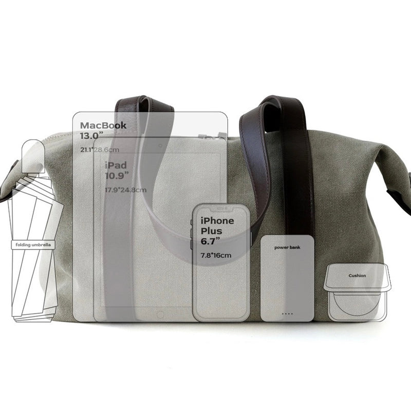 Vegetable-Tanned Cowhide and Canvas Tote Bag ｜Olive