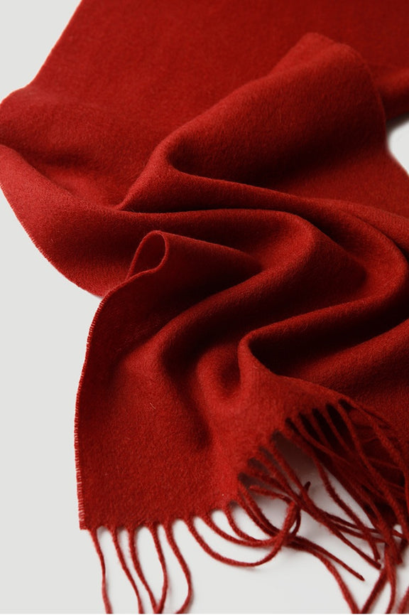 Red woo scarf with fringes