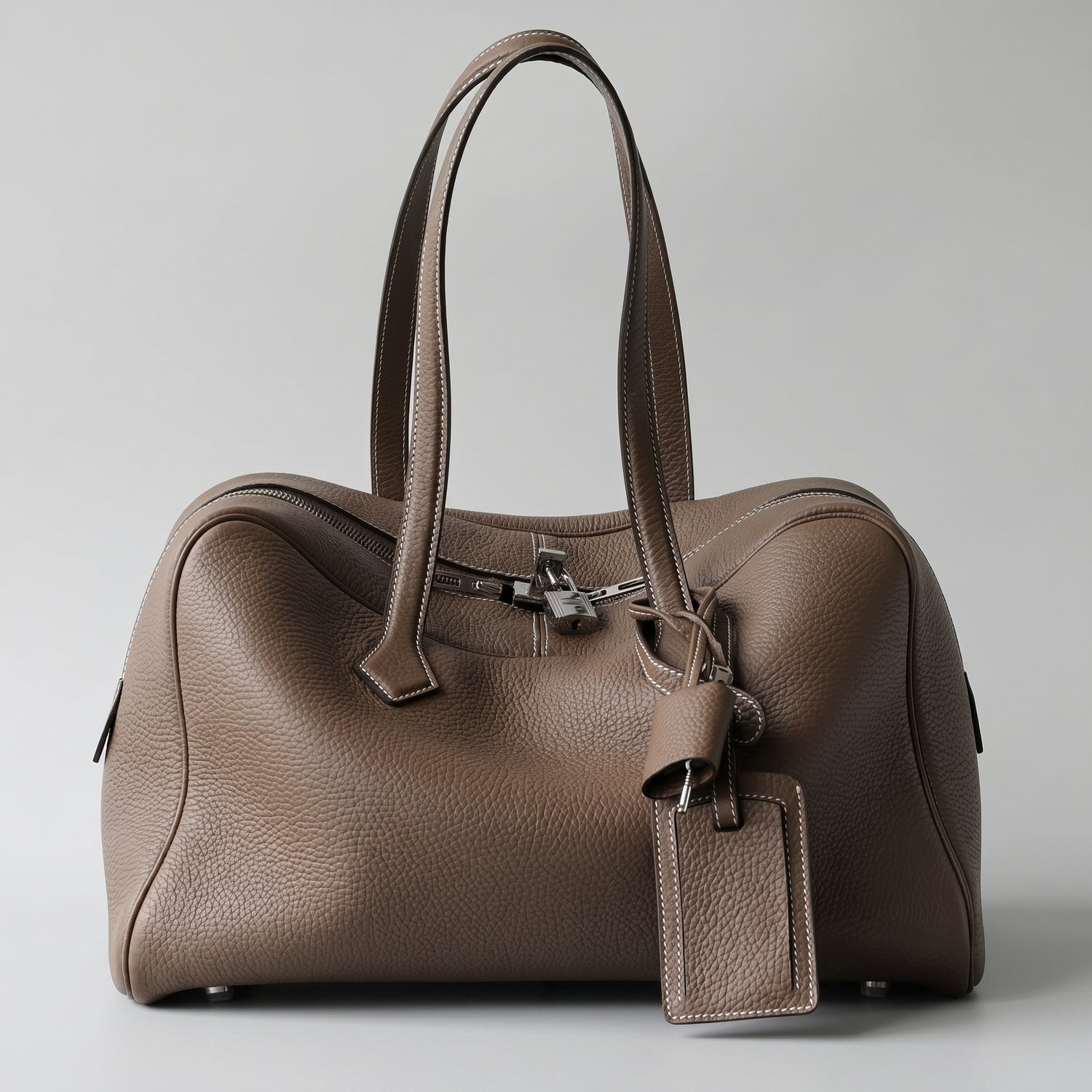 Full-Grain Leather bag | Leather Structured Boston bag | Big world