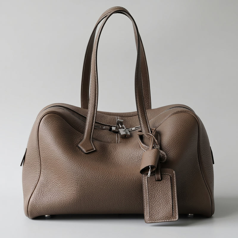 Full-Grain Leather bag | Leather Structured Boston bag | Big world