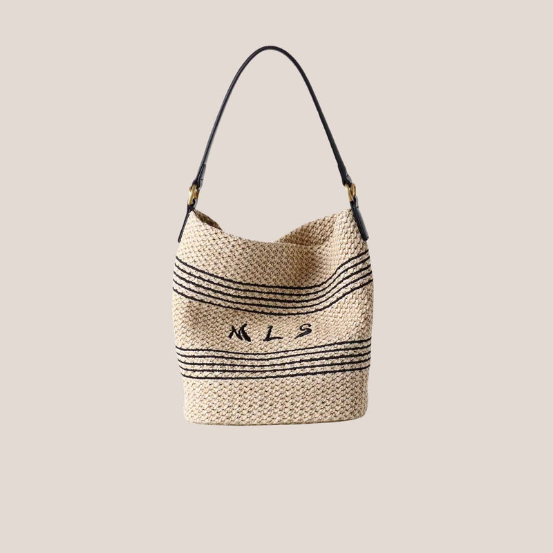 PP grass and Top-grain leather Bag | Sunshine